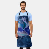 ダークブルーとパープルのグリッター海ゲート エプロン (着用した状態)