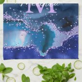 ダークブルーとパープルのグリッター海ゲート キッチンタオル (折り畳み)