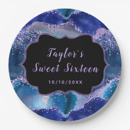 ダークブルーとパープルの海アガートSweet sixteen ペーパープレート