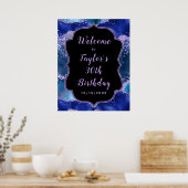 ダークブルーとパープルの海アゲート誕生日へようこそ ポスター (キッチン)
