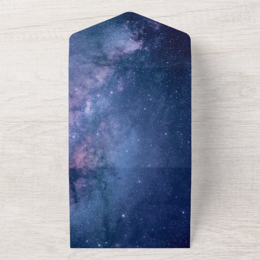 ダークブルーとパープルの銀河系結婚ズ オールインワン招待状 (外側)