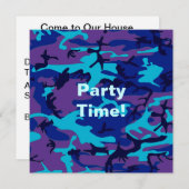 ダークブルーとパープルカモフラージュ招待状 招待状 (正面/裏面)