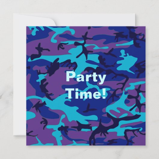 ダークブルーとパープルカモフラージュ招待状 招待状 (正面)