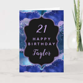 ダークブルーとパープル海アゲートハッピーバースデー カード