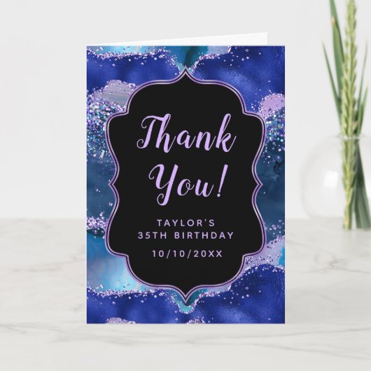 ダークブルーとパープル海アゲート誕生日 サンキューカード (正面)