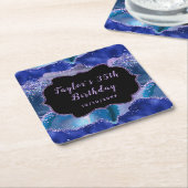 ダークブルーとパープル海アゲート誕生日 スクエアペーパーコースター (アングル)