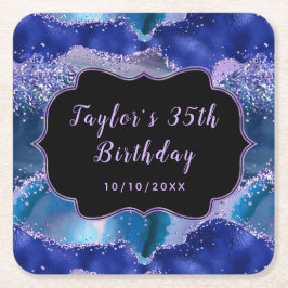 ダークブルーとパープル海アゲート誕生日 スクエアペーパーコースター