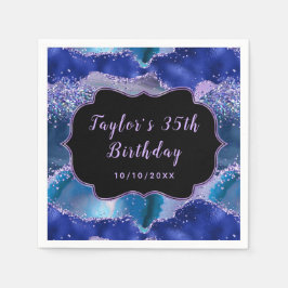 ダークブルーとパープル海アゲート誕生日 スタンダードカクテルナプキン