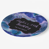 ダークブルーとパープル海アゲート誕生日 ペーパープレート (アングル)