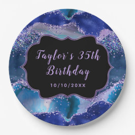 ダークブルーとパープル海アゲート誕生日 ペーパープレート