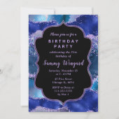 ダークブルーとパープル海アゲート誕生日 招待状 (正面)