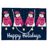 ダークブルーとピンクの雪だるま ラージペーパーバッグ (裏面)