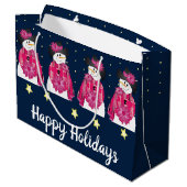 ダークブルーとピンクの雪だるま ラージペーパーバッグ (裏面アングル)