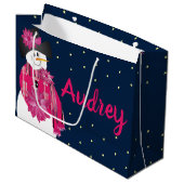 ダークブルーとピンク雪だるま ラージペーパーバッグ (正面アングル)