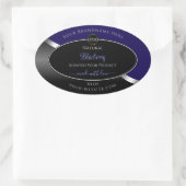 ダークブルーとブラックの波打つシルバーロゴ製品ラベル 楕円形シール (バッグ)