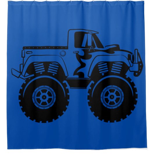 ダークブルーとブラックモンスタートラックシャワーカーテン シャワーカーテン (正面)