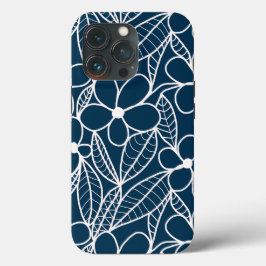 ダークブルーとホワイトのトロピカルフラワー iPhone 13 PROケース