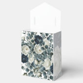 ダークブルーとホワイトのモダンな花と緑のウェディング フェイバーボックス (オープン)