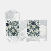 ダークブルーとホワイトのモダンな花と緑の結婚式 フェイバーボックス (折り畳みなし)