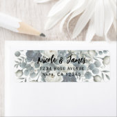 ダークブルーとホワイトのモダンな花と緑の結婚式 ラベル (インサイチュ)