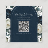 ダークブルーとホワイトのモダンな花の結婚式の詳細 スクエア名刺 (裏面)