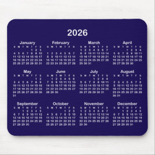 ダークブルーとホワイトの2026年カレンダー マウスパッド