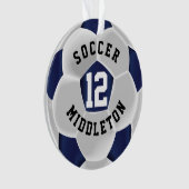 ダークブルーとホワイトサッカースポーツボール オーナメント (正面)