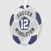 ダークブルーとホワイトサッカースポーツボール オーナメント (正面)