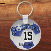 ダークブルーとホワイトサッカーボール キーホルダー (正面)