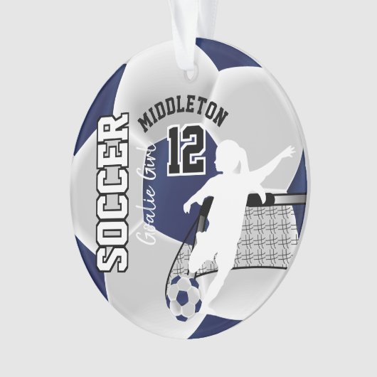 ダークブルーとホワイトサッカー⚽ゴアリーガール オーナメント (正面)