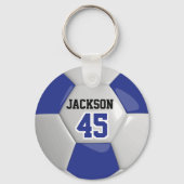 ダークブルーとホワイトチームのサッカー⚽ボール キーホルダー (正面)