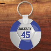 ダークブルーとホワイトチームのサッカー⚽ボール キーホルダー (正面)