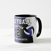 ダークブルーとホワイトバレーボールスポーツ マグカップ (正面右)