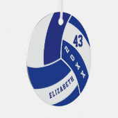 ダークブルーとホワイトバレーボール メタルオーナメント (正面右)