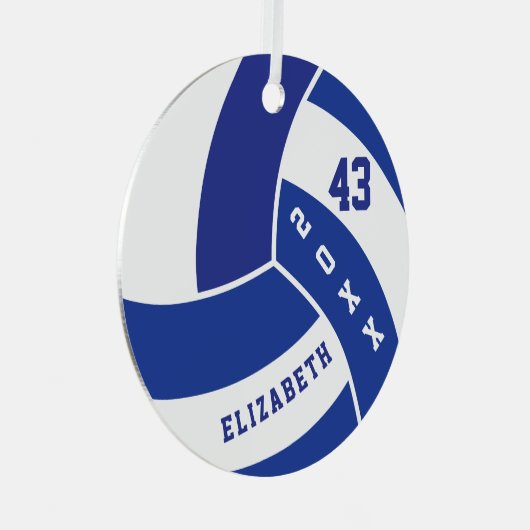 ダークブルーとホワイトバレーボール メタルオーナメント (正面右)