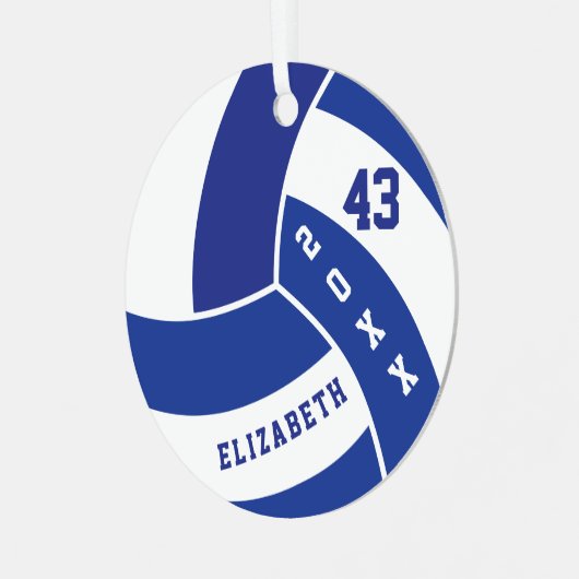 ダークブルーとホワイトバレーボール メタルオーナメント (正面左)