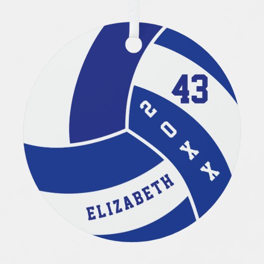 ダークブルーとホワイトバレーボール メタルオーナメント (正面)