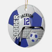 ⚽ダークブルーとホワイトパーソナライズサッカーボール セラミックオーナメント (左)