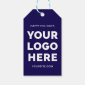 ダークブルーとホワイトビジネスロゴハッピーホリデー ギフトタグ (正面)