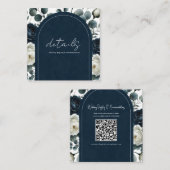 ダークブルーとホワイトモダンフローラ結婚の詳細 スクエア名刺 (正面/裏面)