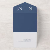 ダークブルーとホワイトモノグラム結婚の –  オールインワン招待状 (外側)