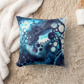 ダークブルーとホワイト大理石の流体アート クッション (ブランケット)