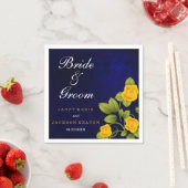 ダークブルーとマリゴールド・イエロー結婚・ローズ スタンダードカクテルナプキン (インサイチュ)