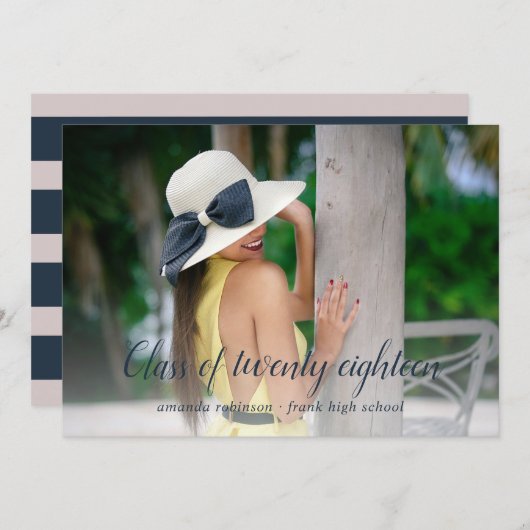 ダークブルーとメイヴのストライプ大学院発表 案内状 (正面/裏面)