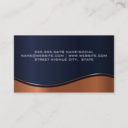 ダークブルーとメタリック銅波 名刺 (裏面)