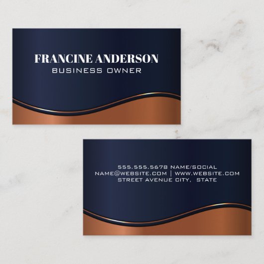 ダークブルーとメタリック銅波 名刺 (正面/裏面)