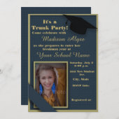 ダークブルーとモスグリーントランクカレッジのパーティー写真 招待状 (正面/裏面)