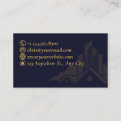 ダークブルーとモダン金ゴールド実在エテート 名刺 (裏面)