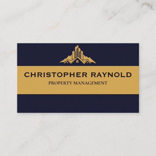 ダークブルーとモダン金ゴールド実在エテート 名刺 (正面)