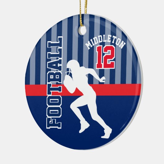 ダークブルーとレッドのサッカースポーツ セラミックオーナメント (左)